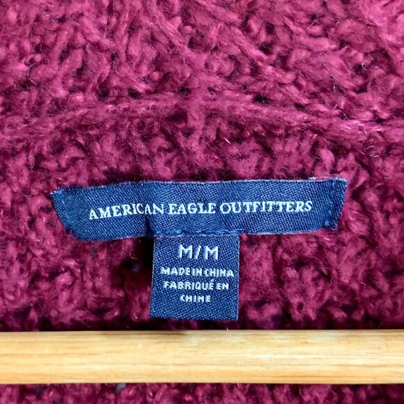 Crochet Cowl Neck Tunic Sweater Pullover Oversized Red Knit M American Eagle - Picture 7 of 9